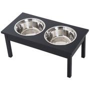 PawHut 23' Wooden Heavy Duty Dog Food Bowls Pet Elevated Feeding Station -Black