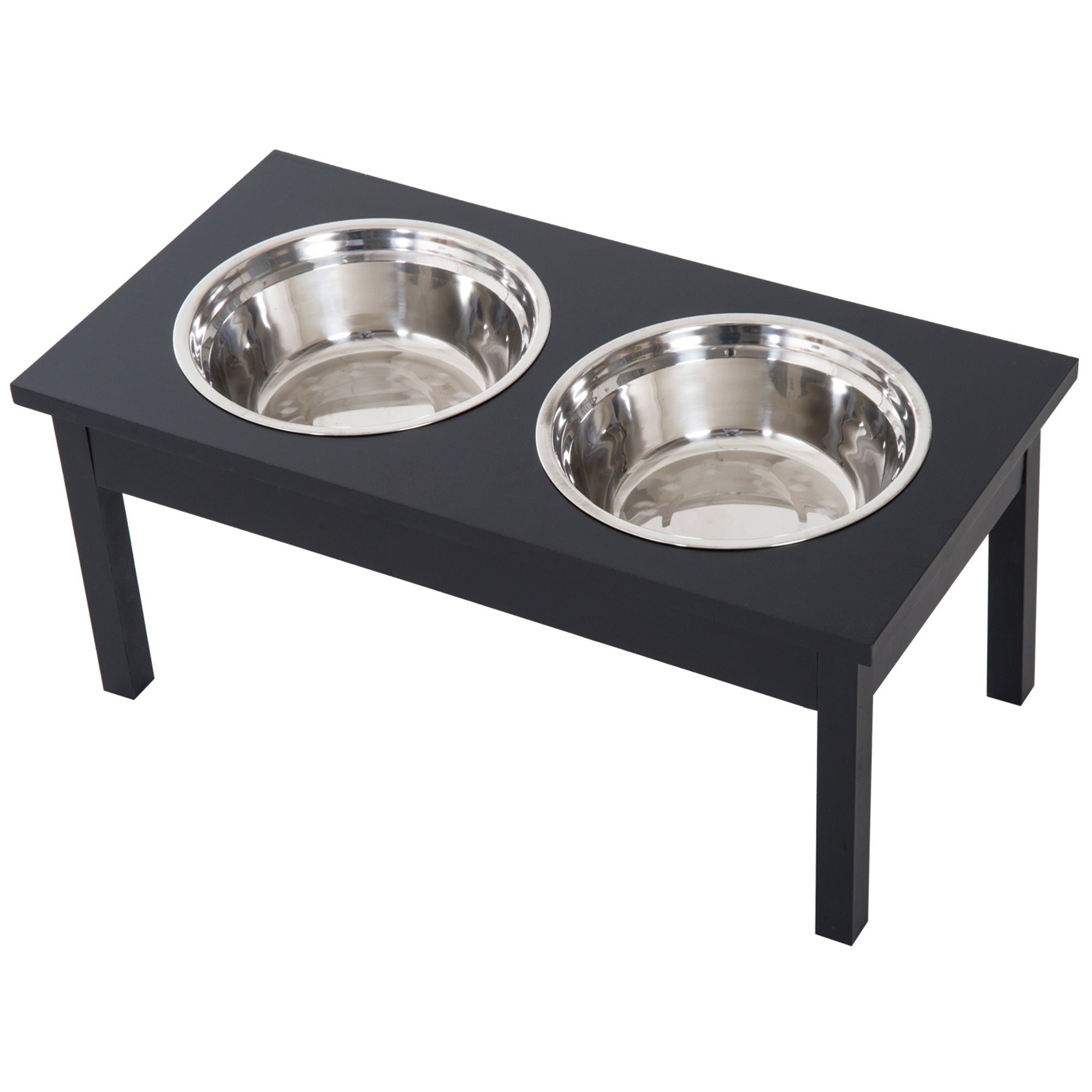 PawHut 23' Wooden Heavy Duty Dog Food Bowls Pet Elevated Feeding Station -Black