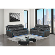 Blanca Charcoal Power Reclining Sofa and Loveseat with LED Lights,Power Headrest and Speakers