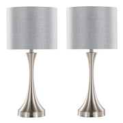Lenuxe 25' Contemporary Metal Table Lamp in Brushed Nickel with Grey Linen Shade and Built-in USB Port from Grandview Gallery by LumiSource - Set of 2