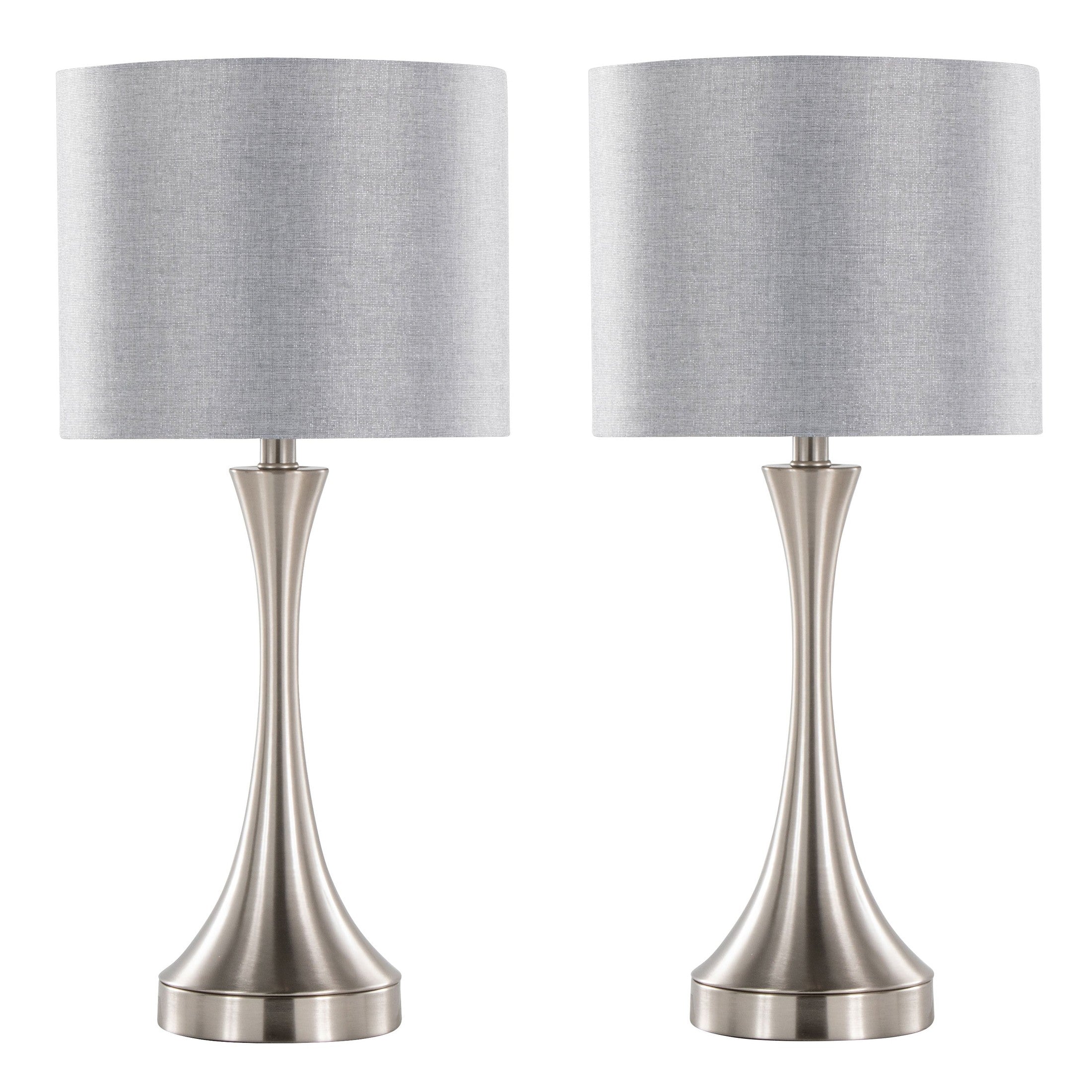 Lenuxe 25' Contemporary Metal Table Lamp in Brushed Nickel with Grey Linen Shade and Built-in USB Port from Grandview Gallery by LumiSource - Set of 2