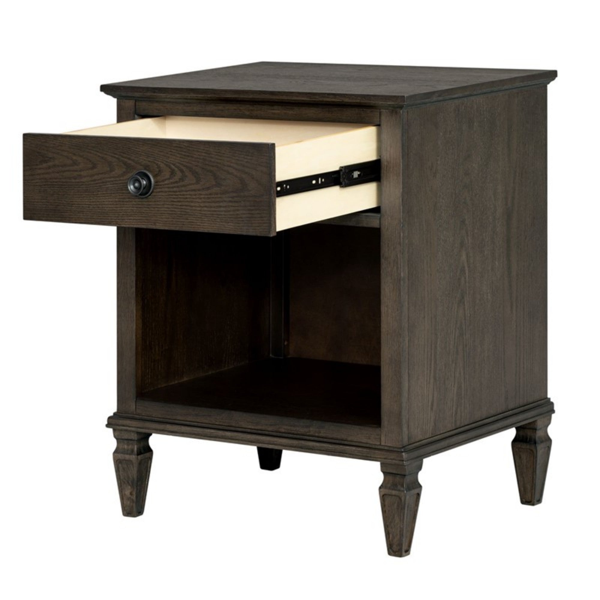 Victoria Nightstand Antique Brown MDF and Wood Veneer with Aged Brown Oak Finish