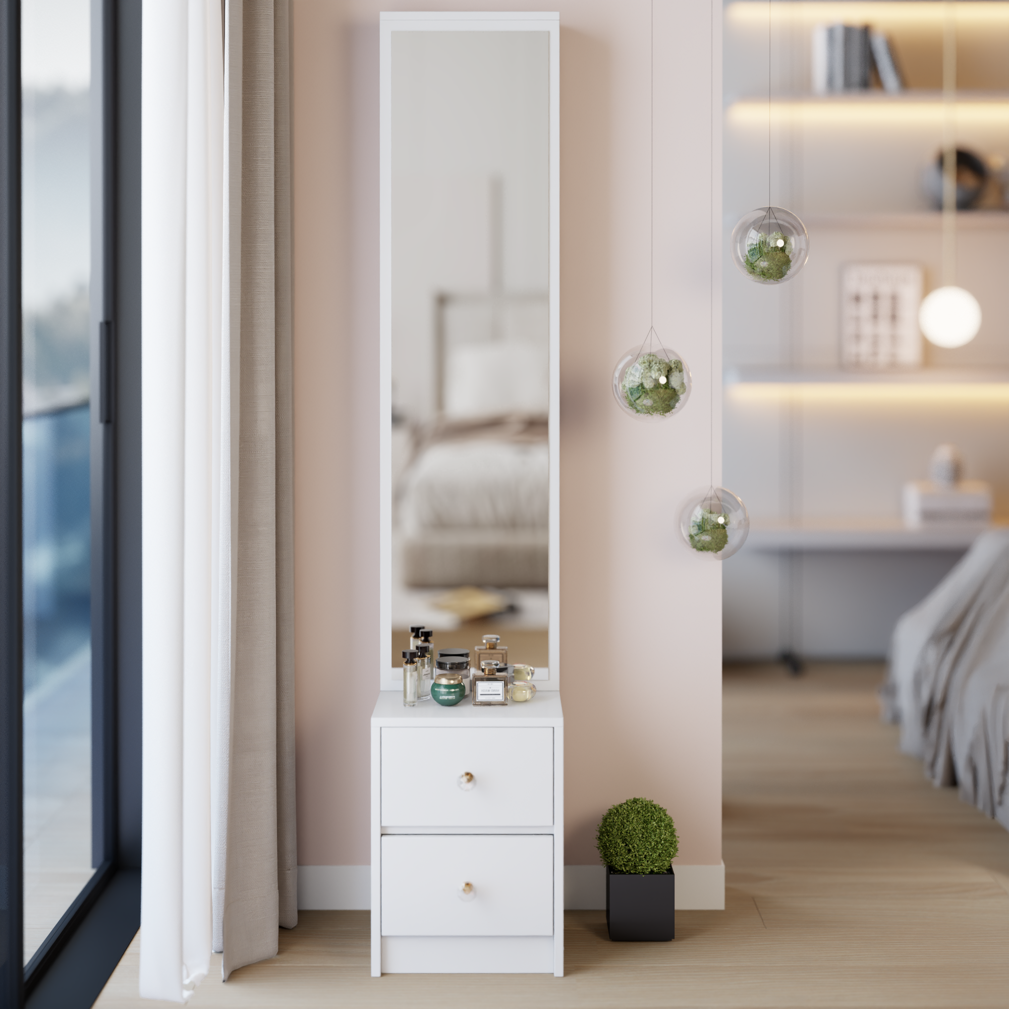 Length 11.8' x Width 15.7' x Height 63' Simple Stylish Dressing Mirror Cabinet, Full Body Mirror Cabinet, Extra Large Mirror, Multi Layer High Capacity Storage, Use Alone or In Conjunction With Vanity