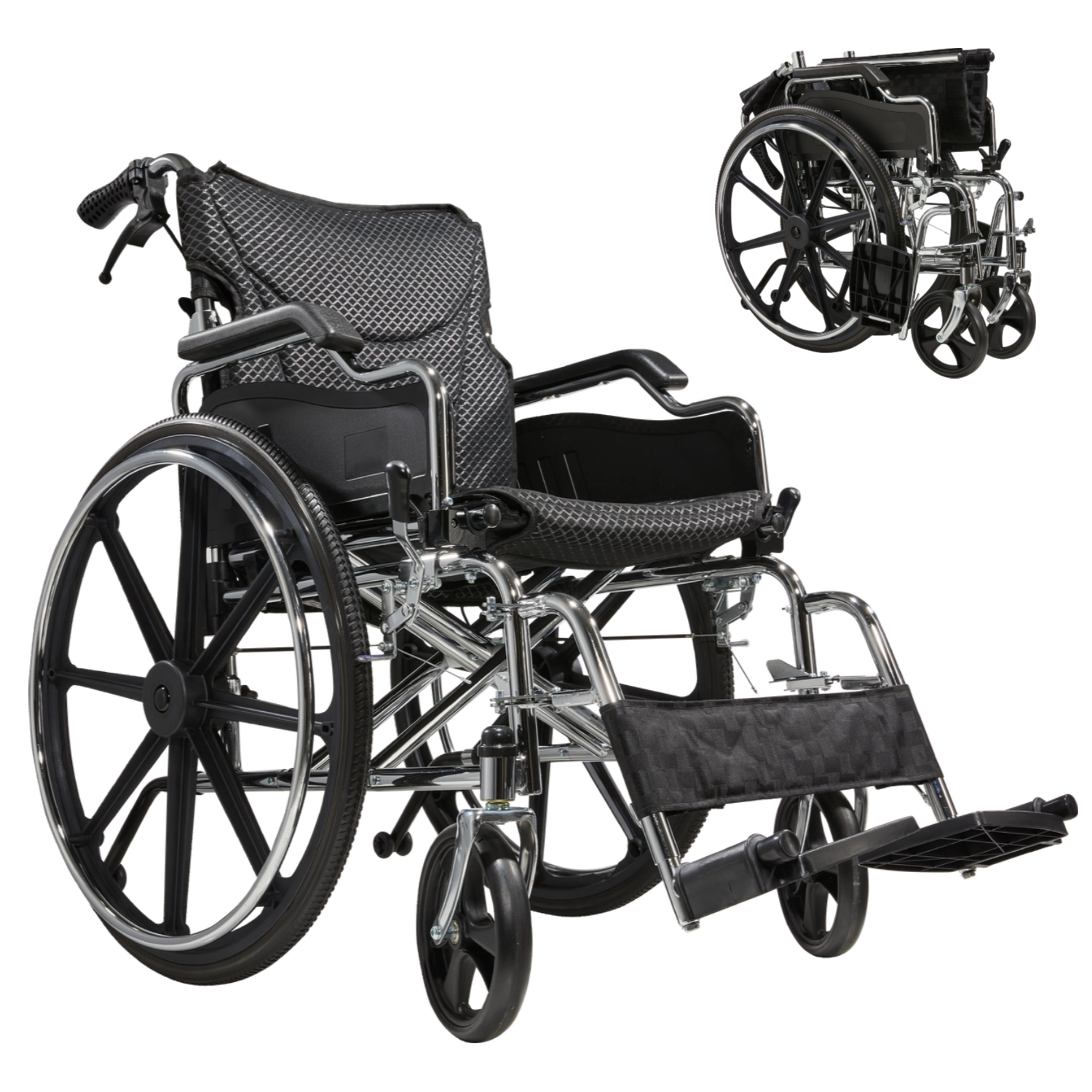 Lightweight Wheelchair Foldable for Adults,300 Lbs Capacity,24 ' Pu Tires,Adjustable Seat Belt,and Anti-backflip Device - Safe and Durable Transport Chair for Elderly and Disabled,Silver