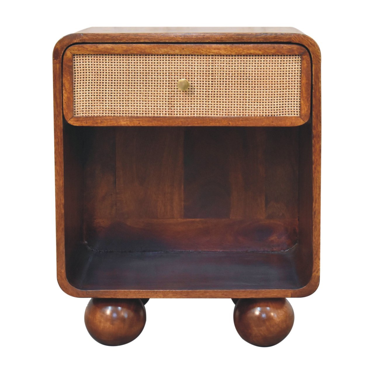 Solid Wood Chestnut Open Woven Bedside, 1-Drawer
