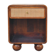 Solid Wood Chestnut Open Woven Bedside, 1-Drawer