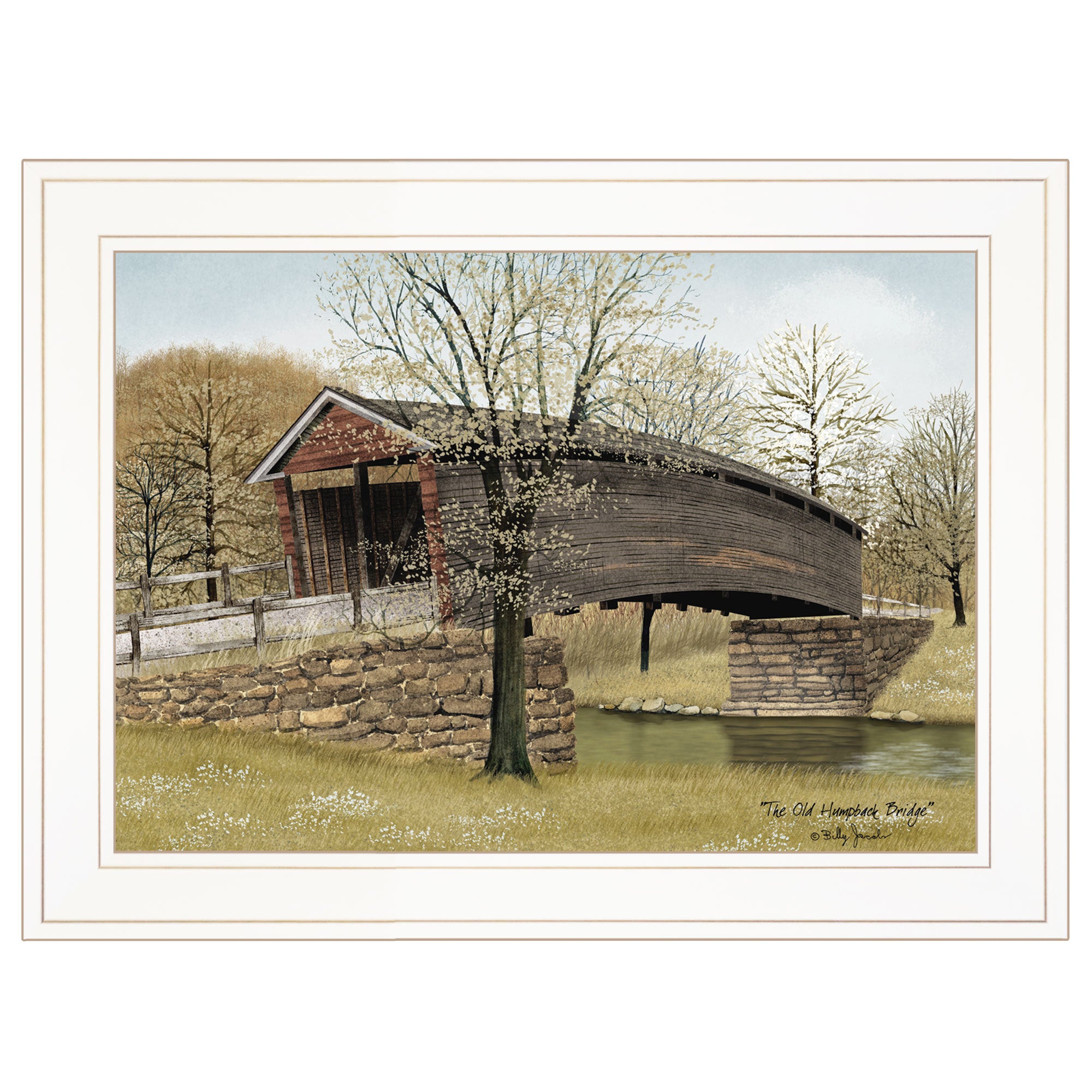 'The Old Humpback Bridge' by Billy Jacobs, Ready to Hang Framed Print, White Frame