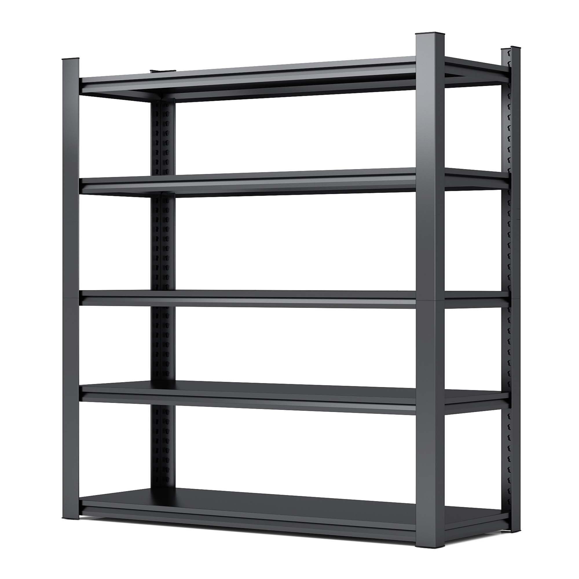 Industrial Black Metal 5 Tier Storage Shelves, Adjustable Heavy Duty Garage Shelving Unit, 72 Inch High
