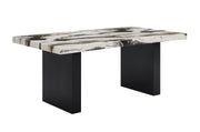 1pc Rectangular Dining Table Striking Faux Marble Top Sleek Black-finished Legs Bold Contrast Wooden Dining Room Furniture Contemporary Modern White Beige Brown