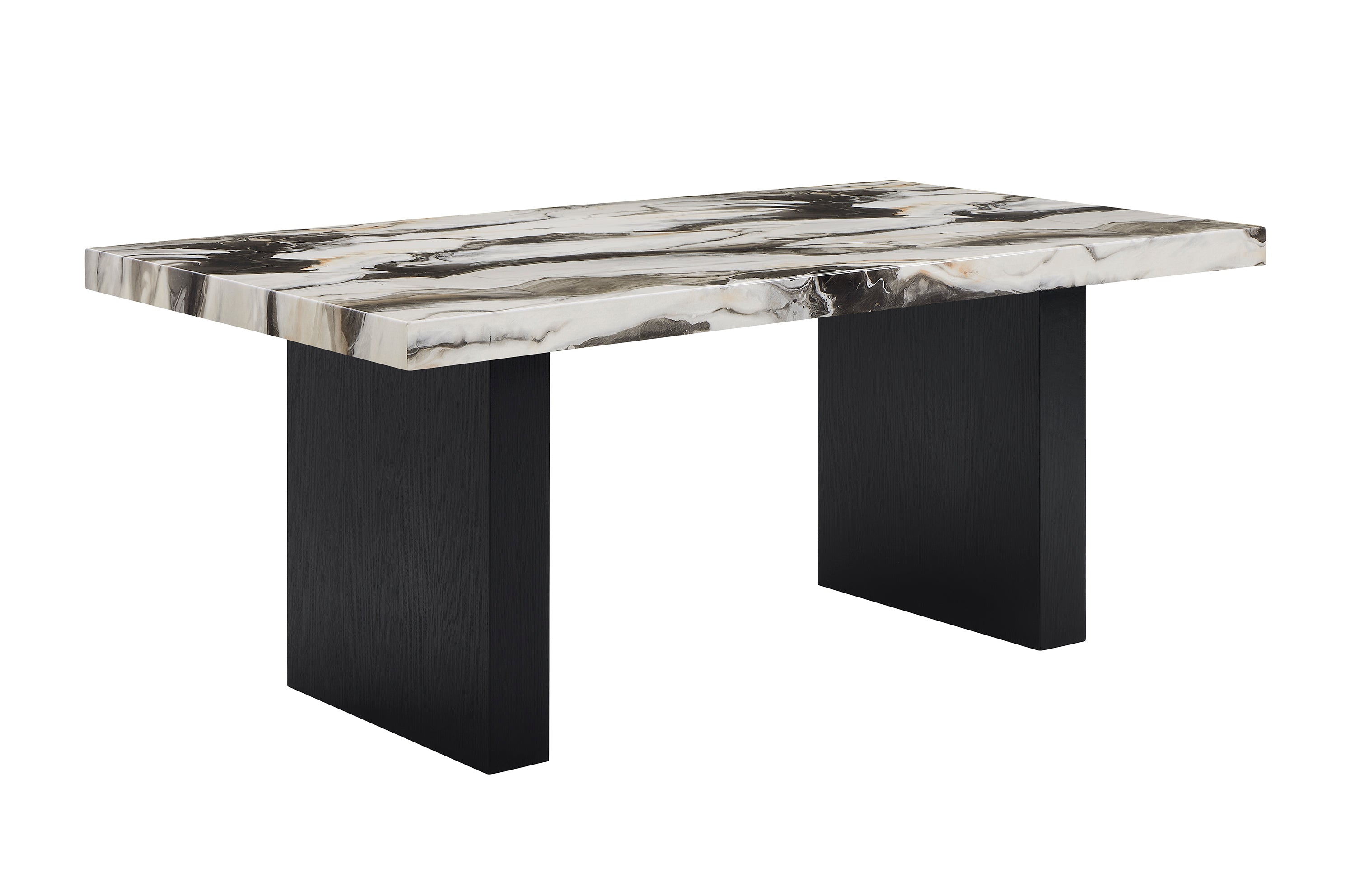 1pc Rectangular Dining Table Striking Faux Marble Top Sleek Black-finished Legs Bold Contrast Wooden Dining Room Furniture Contemporary Modern White Beige Brown