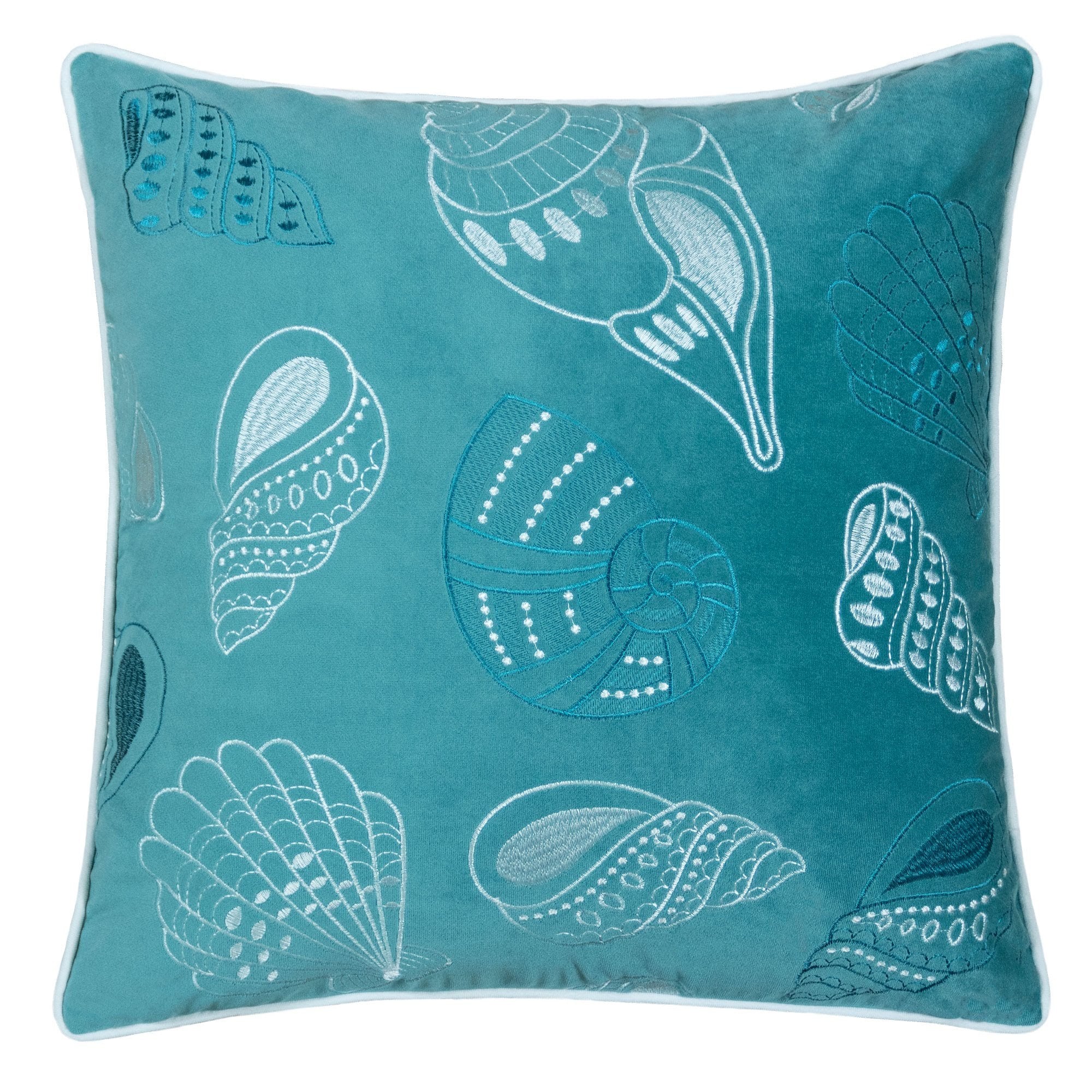 Blue and Spa Seashells Pillow Cover in Light Blue with Polyester Velvet Fabric, 20x20 Inches