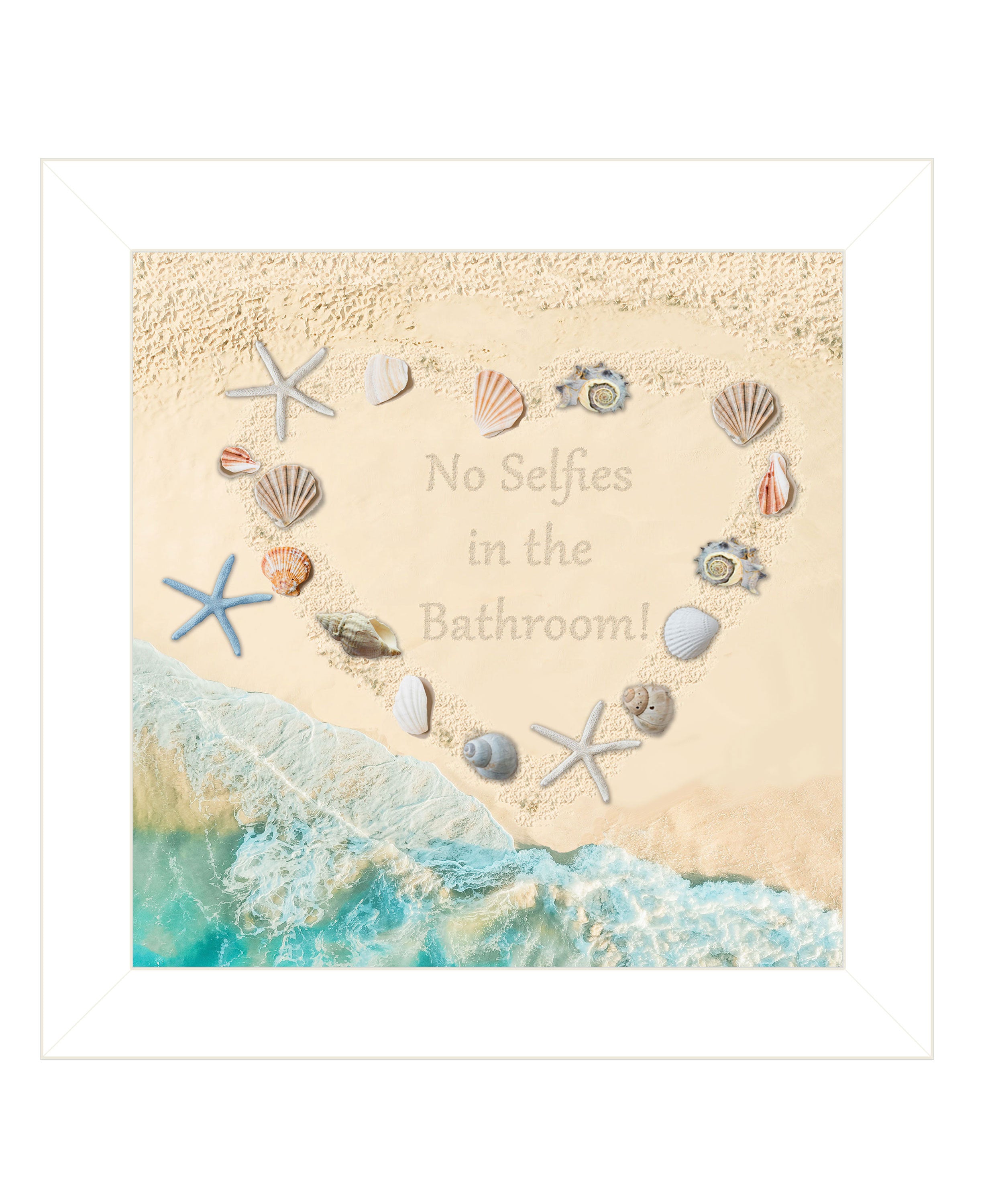 'No Selfies in the Bathroom – Sea' by Trendy Decor 4U, Ready to Hang Framed Print, White Frame