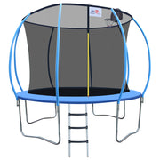 DOUBLE FISH 12ft Foldable Mini Trampoline Fitness Rebounder with Handrail for Adults, 400 Lbs Capacity, Blue Round Iron Frame, Compact & Portable for Home Workouts