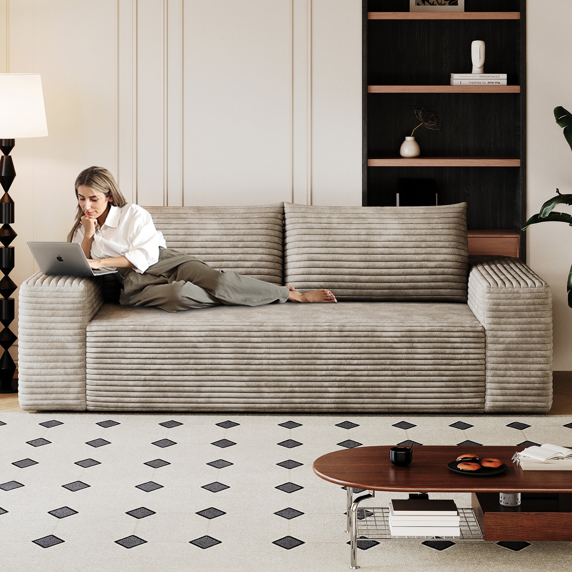 71' 3Setaser Sofa,Corduroy Fabric,Deep Seat Couches,Comfy Loveseat Sofa,No Assembly,1pcs for Living room, Bedroom,Conference room ,Apartment,Camel