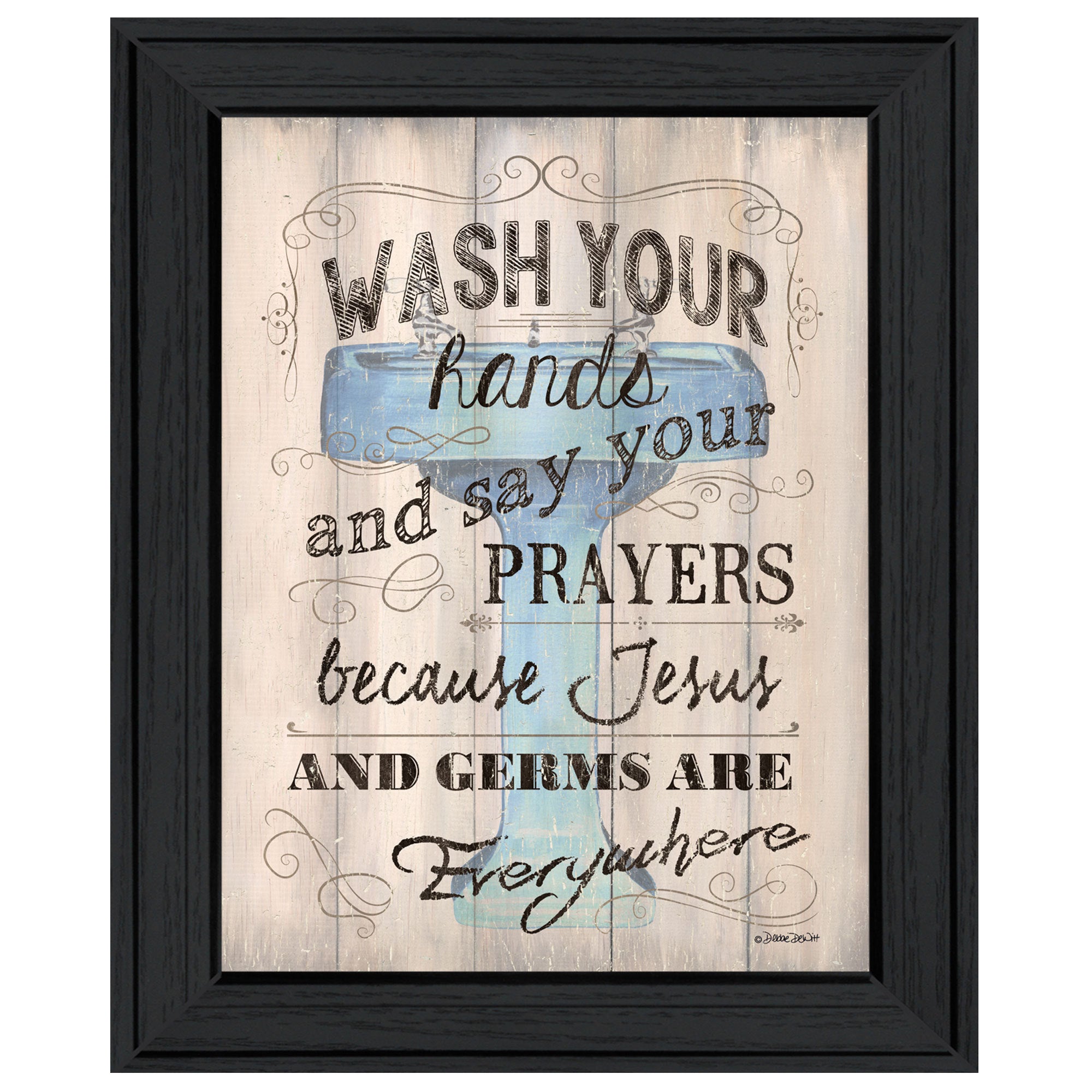'Bathroom Humor' by Debbie DeWitt, Ready to Hang Framed Print, Black Frame