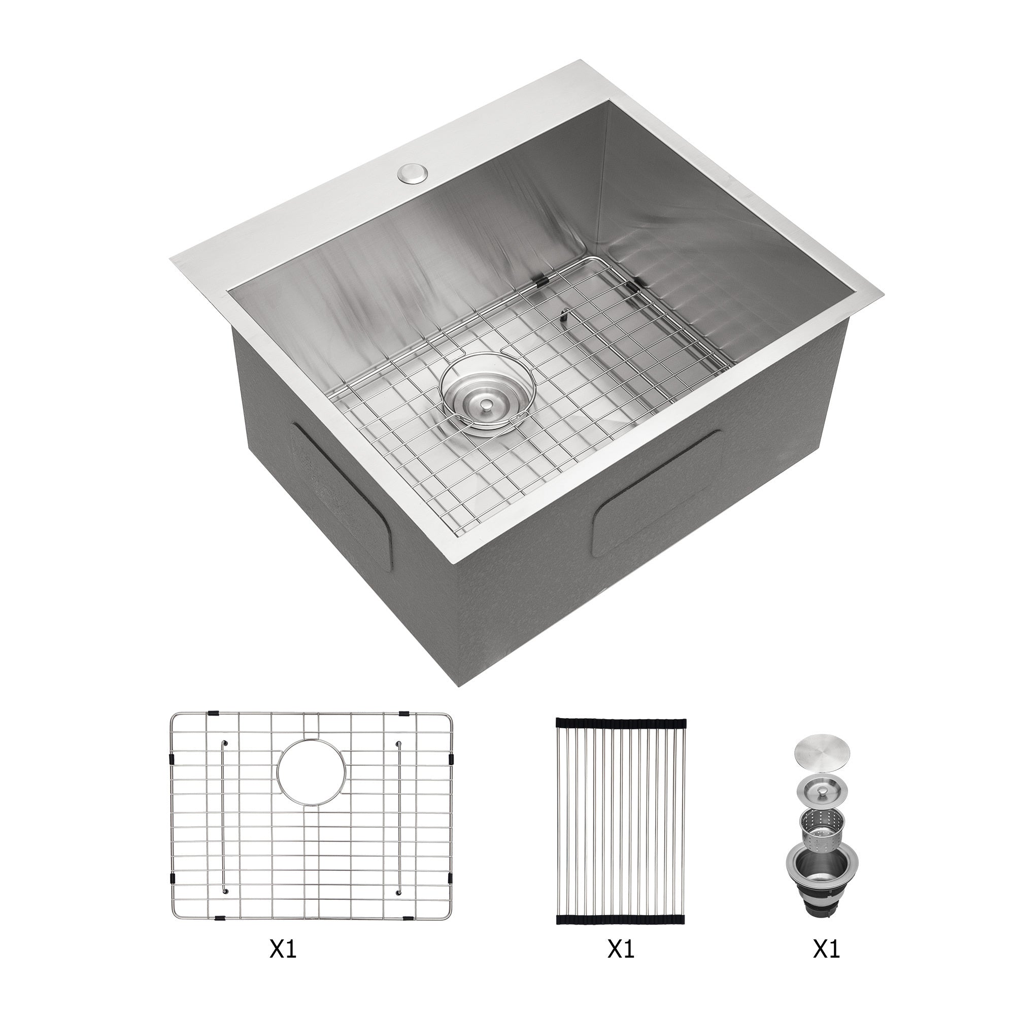 Premium Laundry Sink Drop In - 25' x 22' Utility Sink 16 Gauge Stainless Steel Topmount, 12 Inch Deep Single Bowl, Brushed Nickel