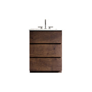 TIA 24' Walnut  Bathroom Vanity with Sink with 3 Faucet Holes, Large Storage Freestanding Bathroom Vanity for Modern Bathroom, One-Piece White Sink Basin without Drain and Faucet, Pre-assembled