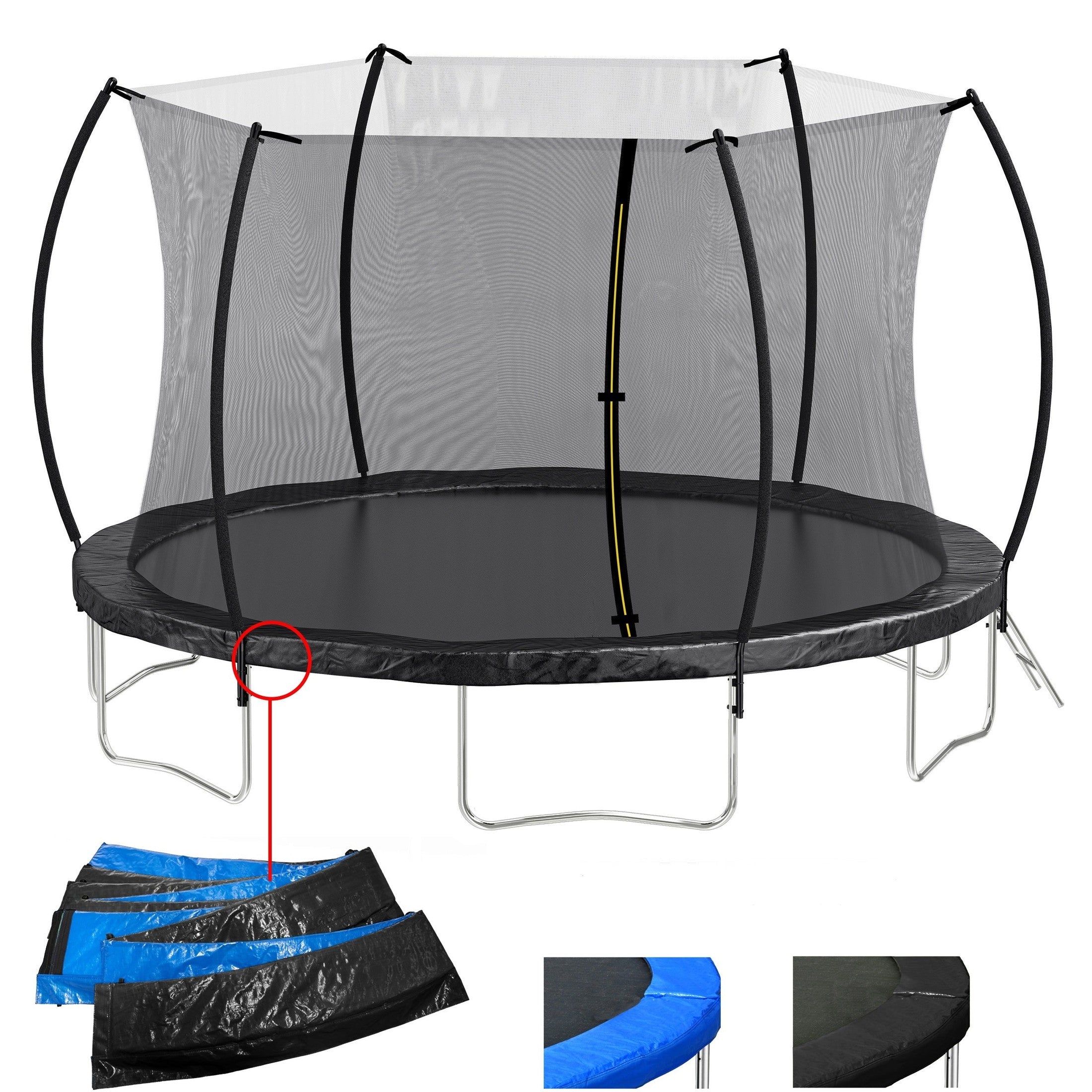 14FT Trampoline (Double-side color pad) ,  Trampoline for Kids and Adults with Enclosure Net and Ladder,Curved fence pole