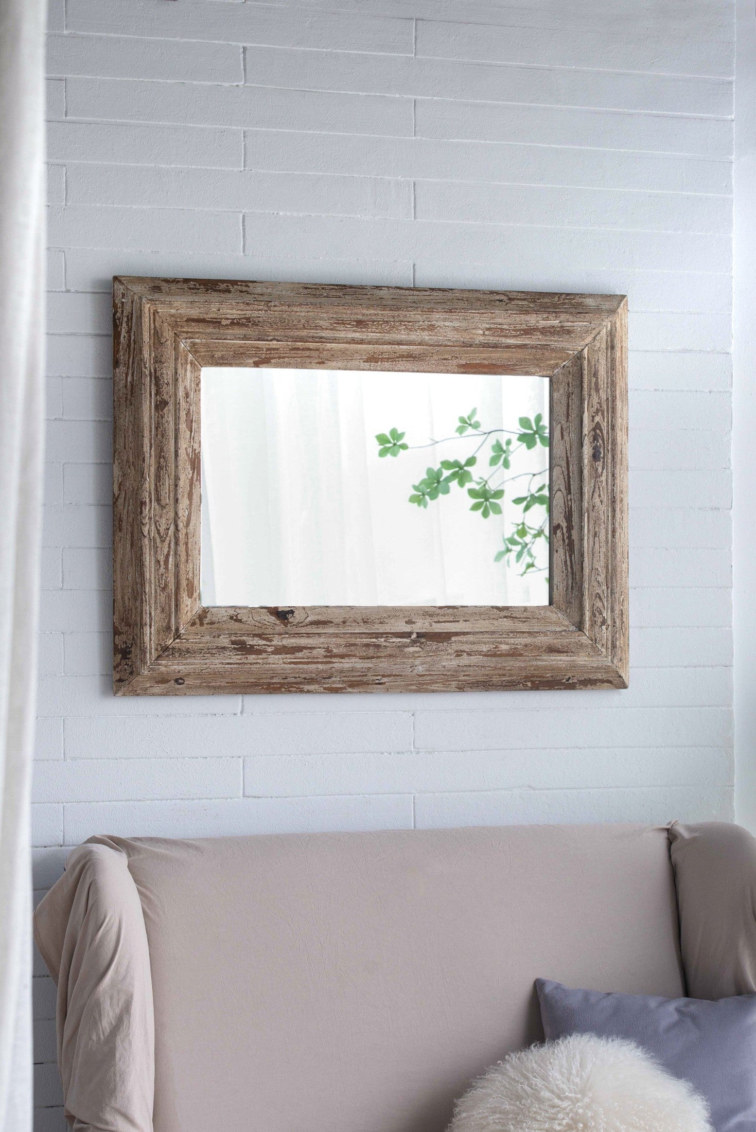 30x2x39' Rectangle Wall Accent Mirror with Distressed Wood Frame