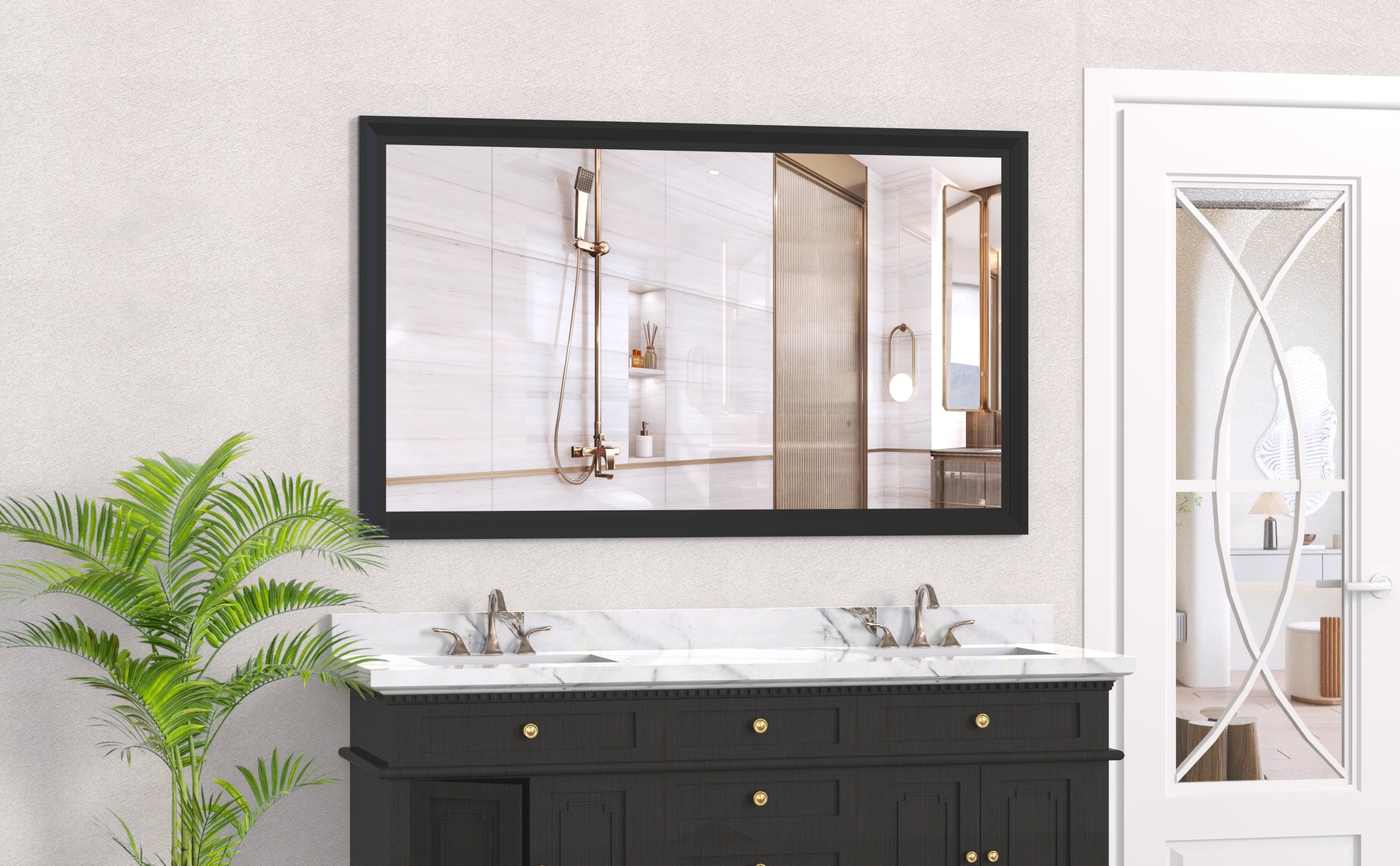 60'x36' Oversized Modern Rectangle Bathroom Mirror with Balck Frame Decorative Large Wall Mirrors for Bathroom Living Room Bedroom Vertical or Horizontal Wall Mounted mirror with Aluminum Frame