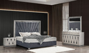 Lavita Modern & Contemporary Style 4 Pc King Upholstered Bedroom Set Made with Wood and Gold Accents in River Sand Grey (CA Inventory)