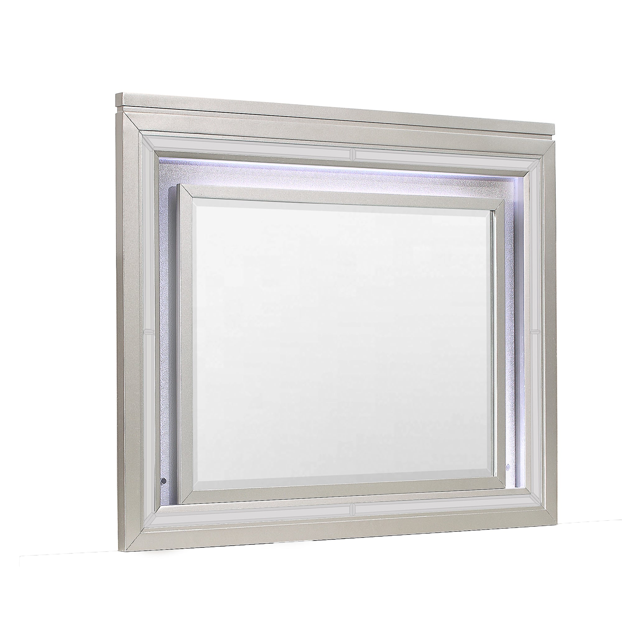 Elegant Cross Champagne Mirror with LED Light in Solid Wood and MDF Frame, 46.46 x 2.01 x 37.99 inches
