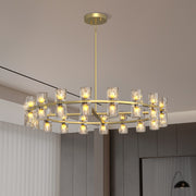 Modern 36' Gold Round Chandelier Light Fixture, K9 Crystal Chandeliers for Dining Room, Living Room, Dining Room Chandeliers Over Table, Chandelier for Bedroom, Foyer, Includes 36XG4 Bulbs