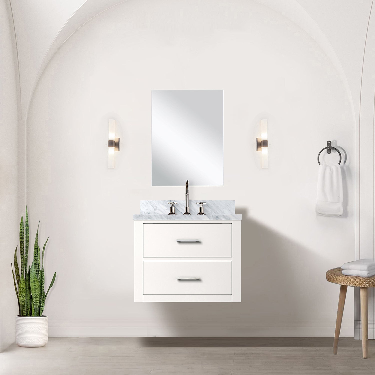 White Single Bath Vanity 24 in. W x 18 in. D, with Acrylic Top