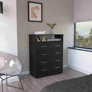 Peru L Four Drawer Dresser, Superior Top, One Open Shelf -Black