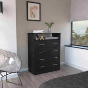 Peru L Four Drawer Dresser, Superior Top, One Open Shelf -Black