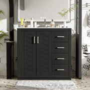 36'' Bathroom Vanity with Ceramic Sink Combo, Solid Wood Frame Bathroom Storage Cabinet, Freestanding Vanity Set with 3 Drawers& Soft Closing Doors