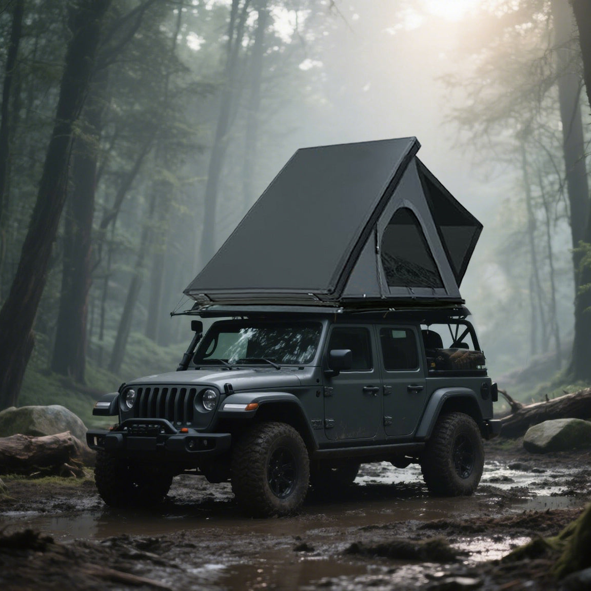 Thin And Light Version Rooftop Tent Hard Shell - Aluminium Roof Top Tent,With Tri-Color LED Strip Light & 1.97' Thick memory foam mattress,for Car SUV Truck Camping