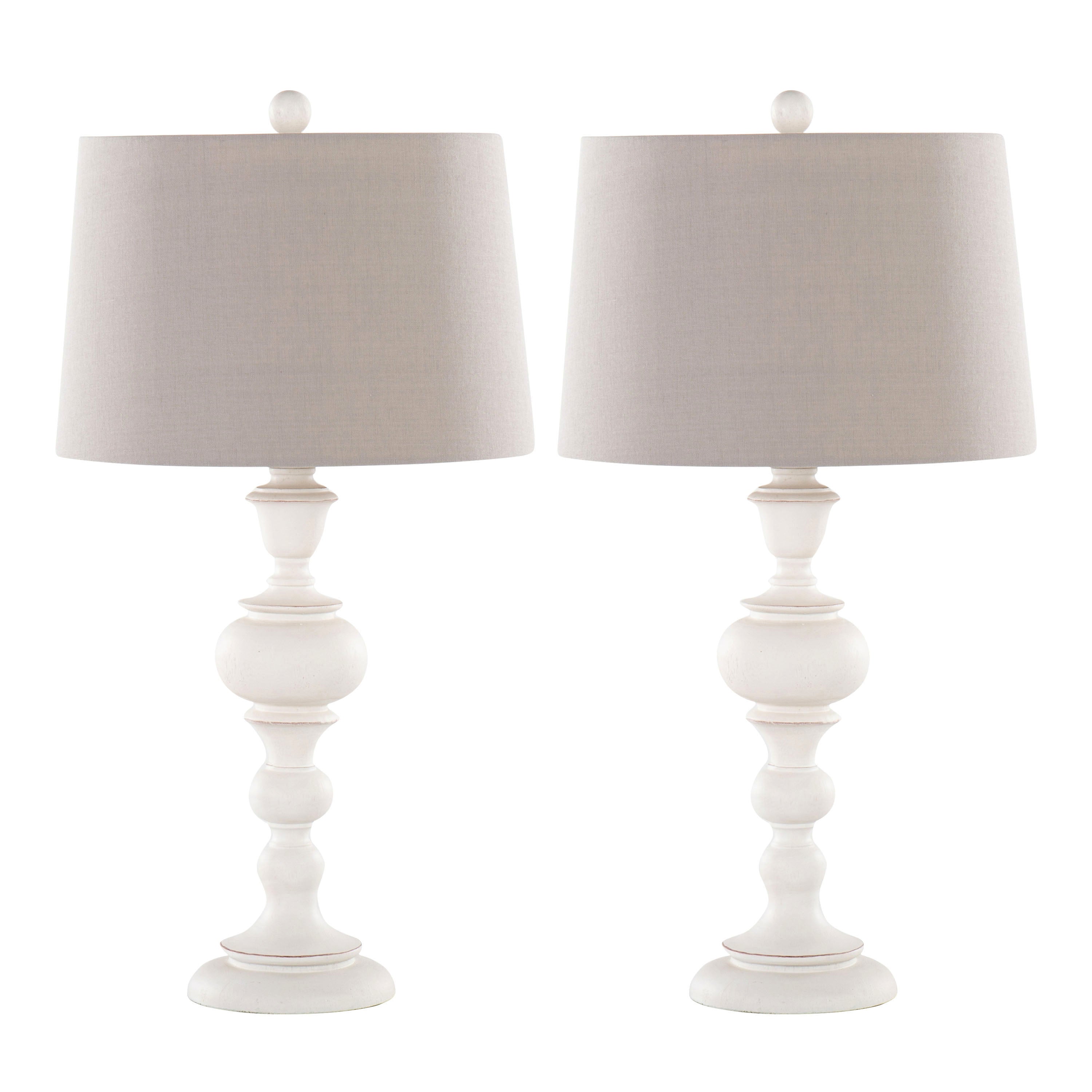 Morocco 30' Farmhouse Poly Table Lamp in Distressed Off-White Polyresin with Soft Grey Linen Shade from Grandview Gallery by LumiSource - Set of 2