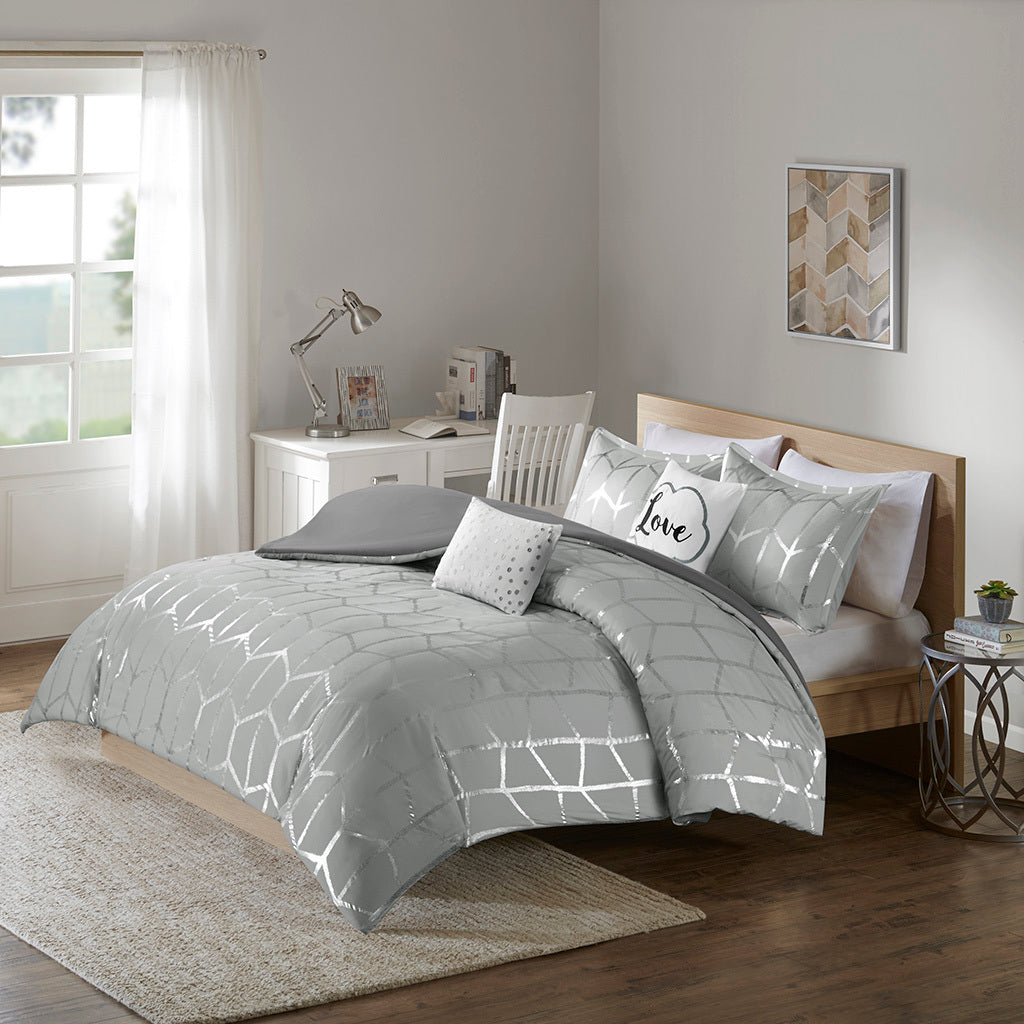 King/Cal King Metallic Printed Duvet Cover Set