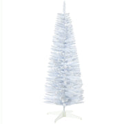 HOMCOM 5' Snow Flocked Artificial Pencil Christmas Tree, Slim Xmas Tree with Realistic Branches and Plastic Base Stand for Indoor Decoration, White