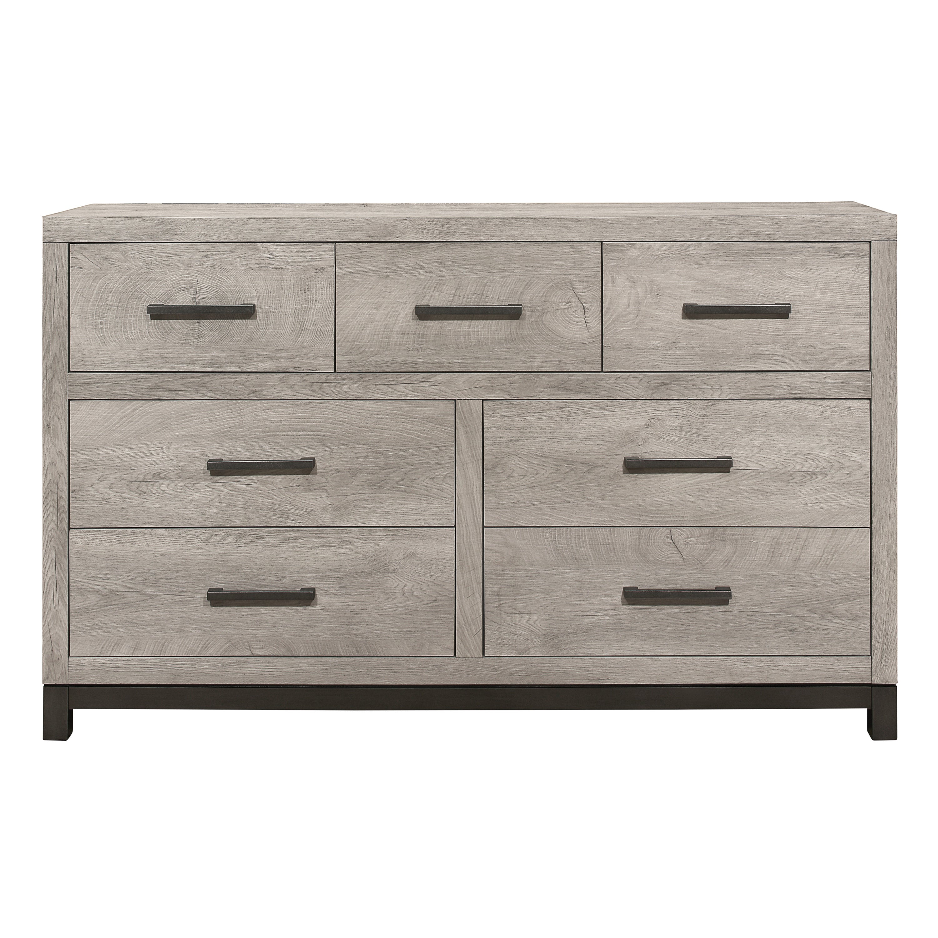 Attractive Gray Finish 1pc Dresser of 7x Drawers Metal Bar Hardware Premium Melamine Board Wooden Bedroom Furniture