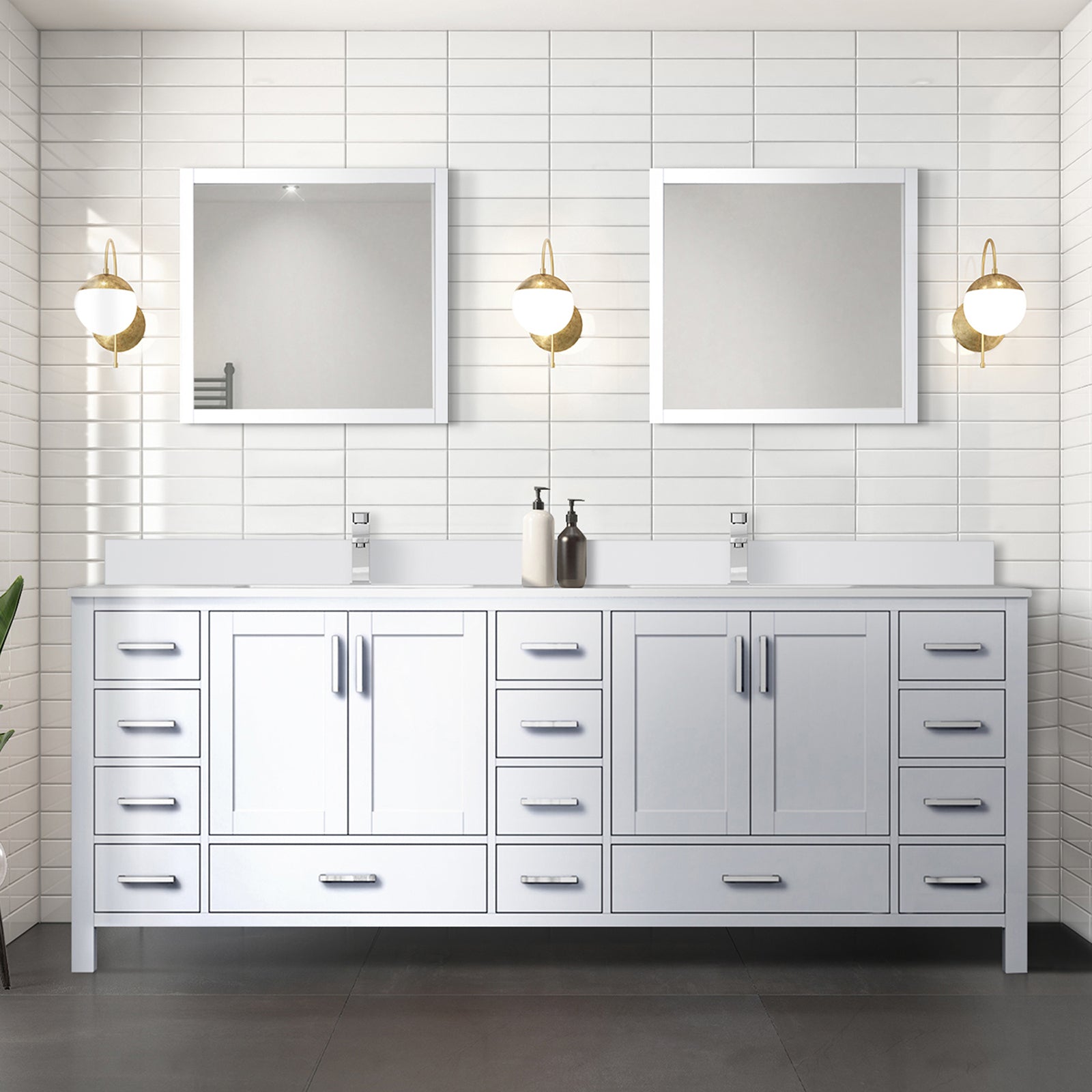 White Double Bath Vanity 84 in. W x 22 in. D, Cultured Marble Top, and Faucet Set
