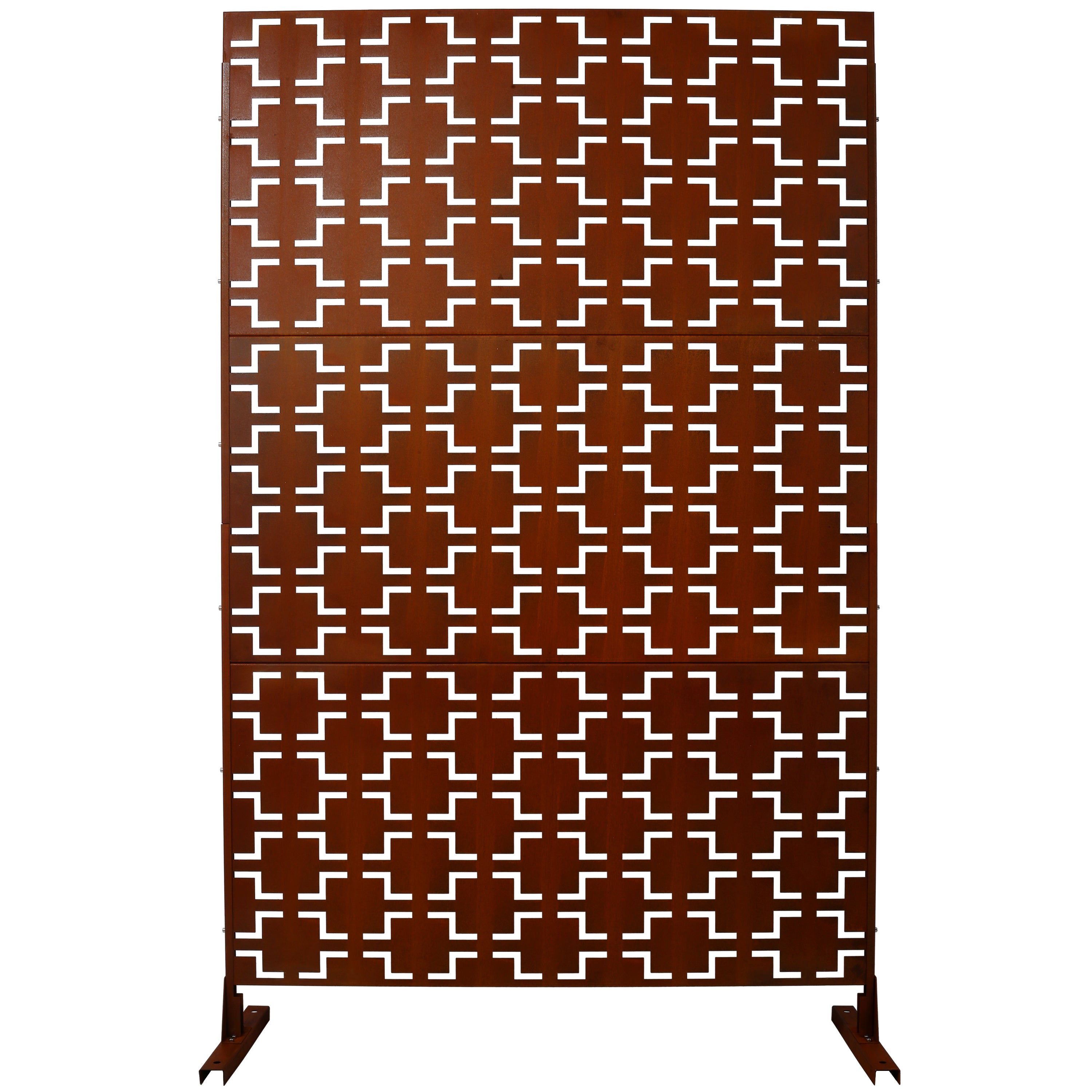 Outdoor & Indoor Privacy Screen Metal Privacy Screen 76' H×48' W, Freestanding Decorative Privacy Screen for Deck Balcony Patio, Rust Red Steel
