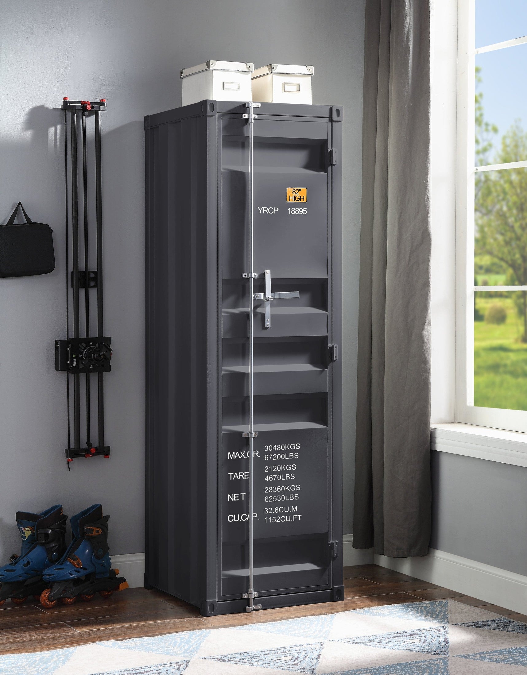 Gunmetal 1-Door Wardrobe with Container Lock