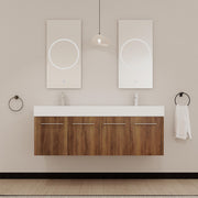 60 Inch Wall-Mounted Bathroom Vanity with Sink, Thick Edged Double Resin Sink, KD-Package