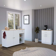 2 Piece Kitchen Set, Kitchen Island Cart + Pantry Cabinet, White / Light Oak