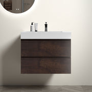 Alice 30' Walnut Bathroom Vanity with Sink, Large Storage Wall Mounted Floating Bathroom Vanity for Modern Bathroom, One-Piece White Sink Basin without Drain and Faucet, Pre-assembled