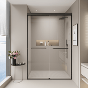 44-48 in. W x 72 in. H Double Sliding Shower Door, Semi-frameless Bypass Bathroom Sliding Door with 1/4' (6mm) Tempered Glass for Walk-in Shower, Matte Black GF-24D03-48MBX