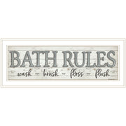 'Bath Rules' By Susie Boyer, Ready to Hang Framed Print, White Frame