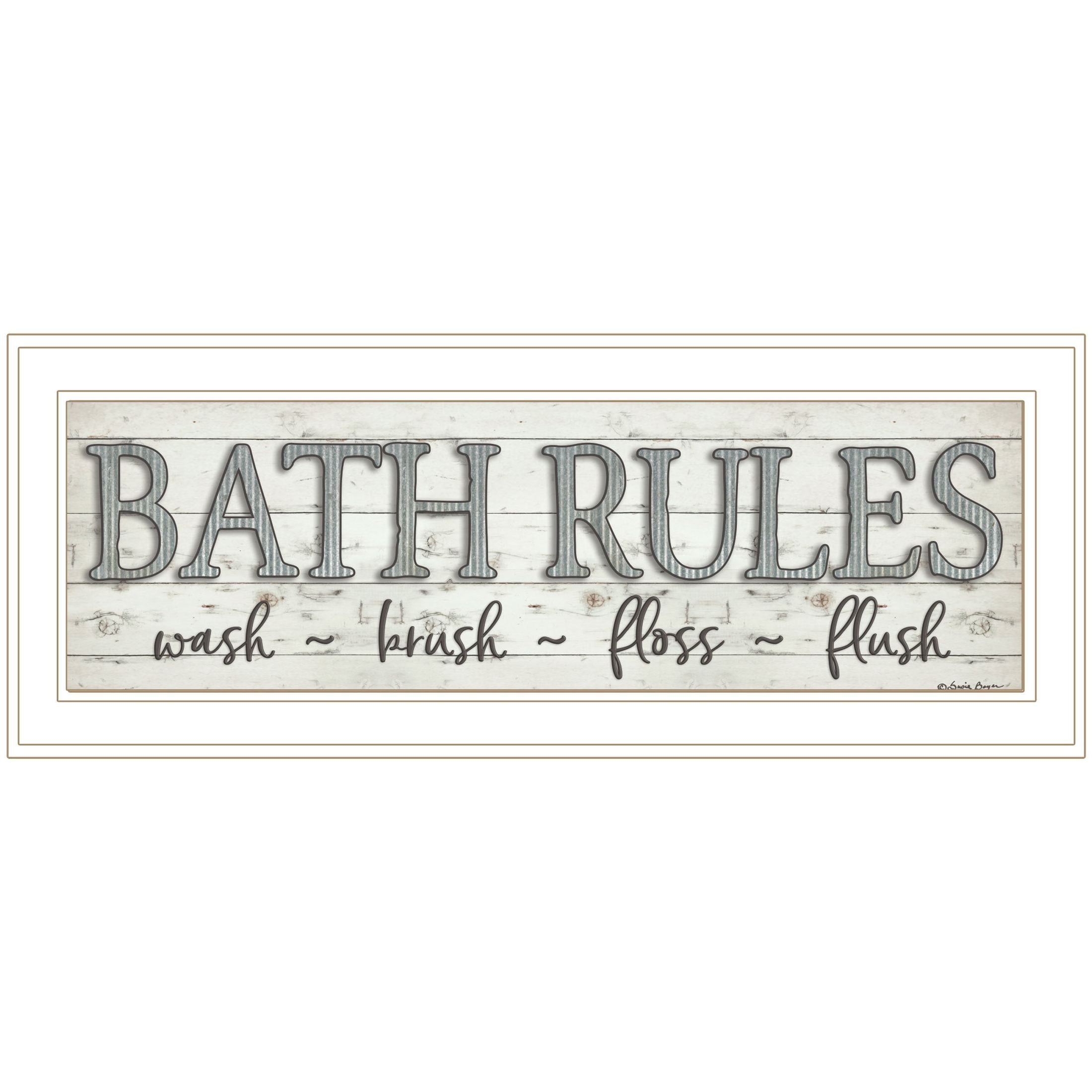 'Bath Rules' By Susie Boyer, Ready to Hang Framed Print, White Frame