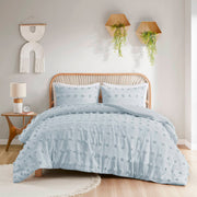 3 PCS Full/Queen Clip Jacquard Duvet Cover Set Blue