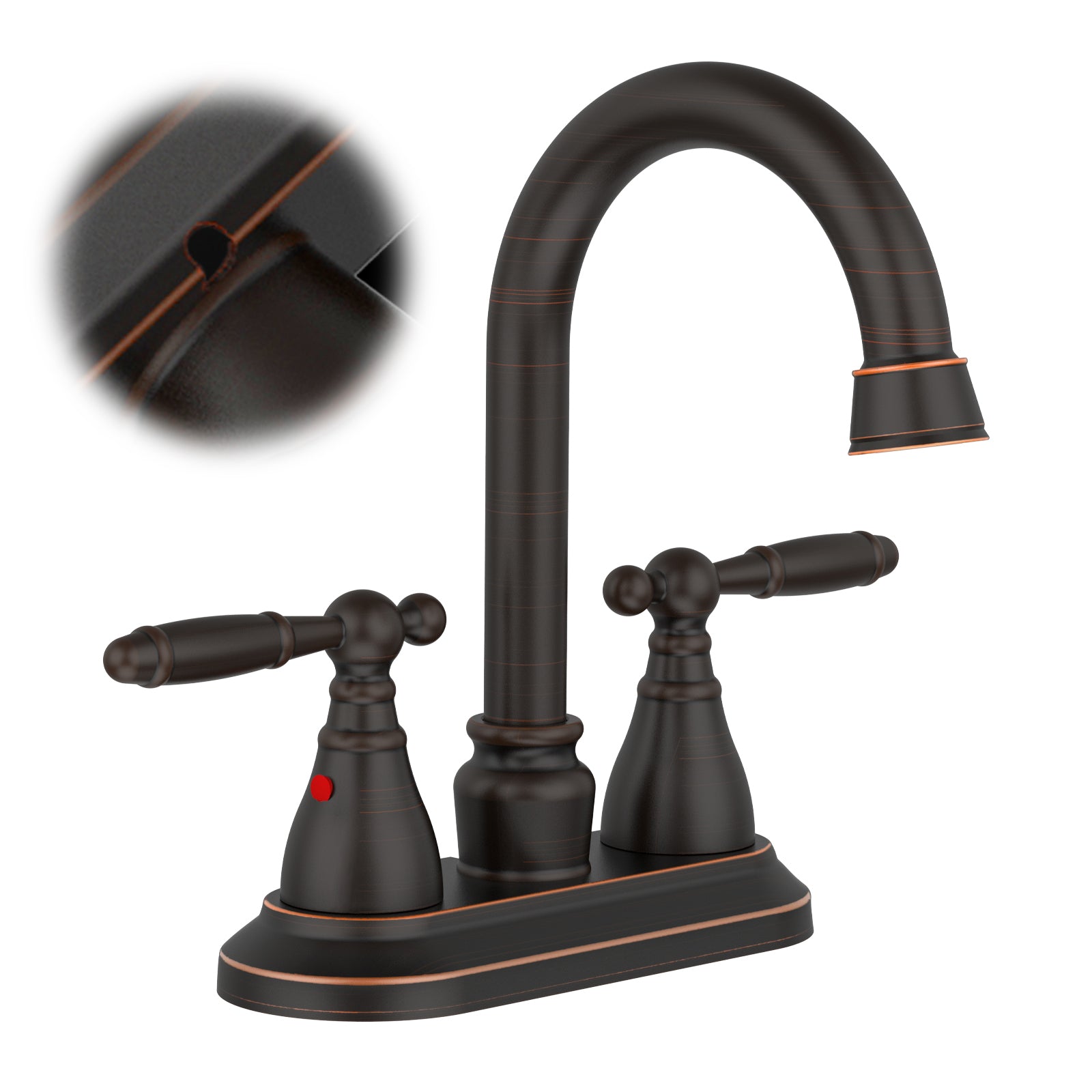 Bathroom Faucet Oil Rubbed Bronze 360 Degree High Arc Swivel Spout 4 Inches Centerset Vanity Faucet Modern Bathroom Faucets 3 Holes Lavatory Faucet NOT INCULED Drain