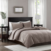 3 Piece Velvet Quilt Set Taupe King/Cal King