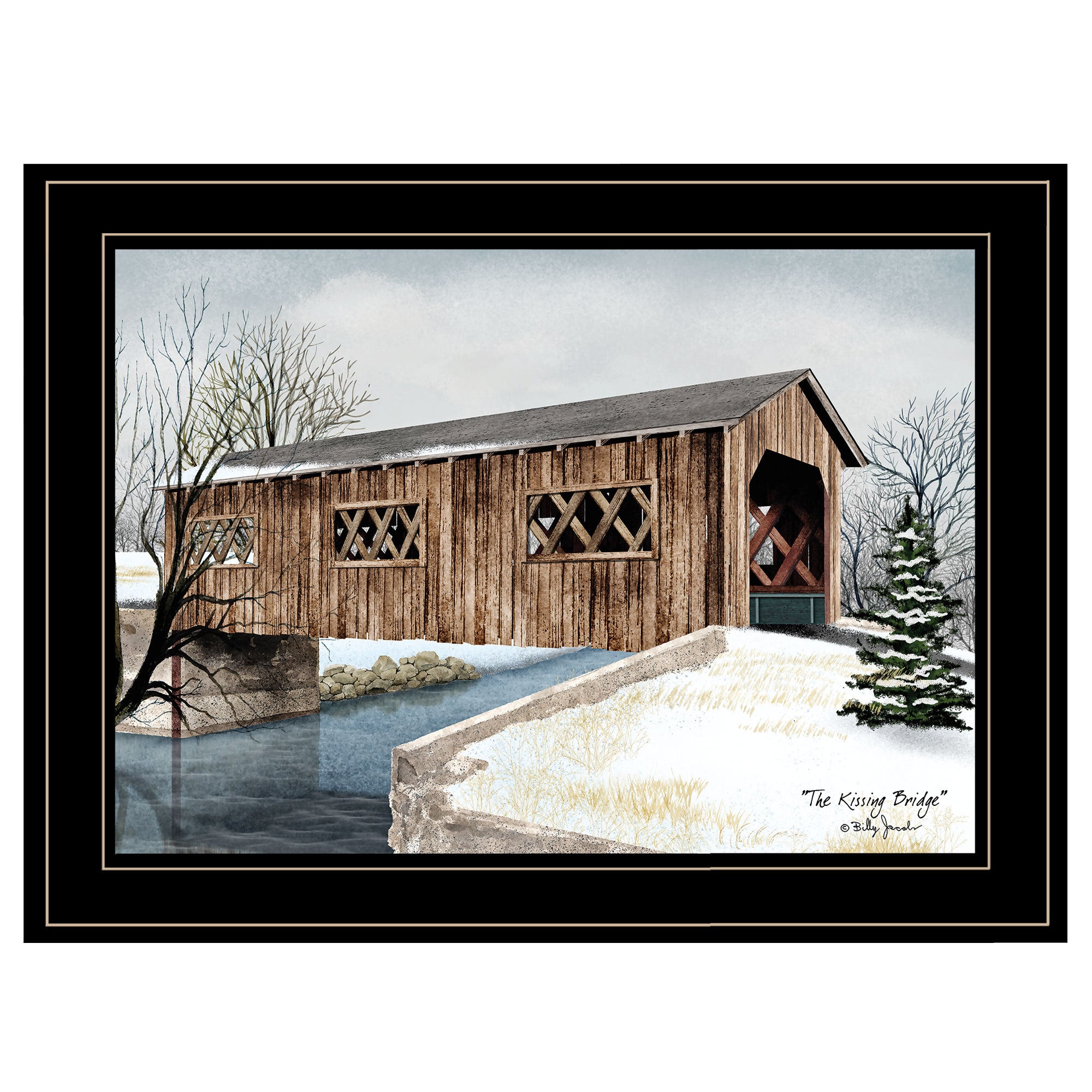 'The Kissing Bridge' by Billy Jacobs, Ready to Hang Framed Print, Black Frame