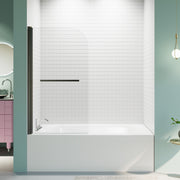 31 in. W * 55 in. H Frameless Shower Doors for Bathtub, 1/4' (6mm) Thick SGCC Tempered Glass Door, Pivot Shower Door Panel for Bathroom, Matte Black